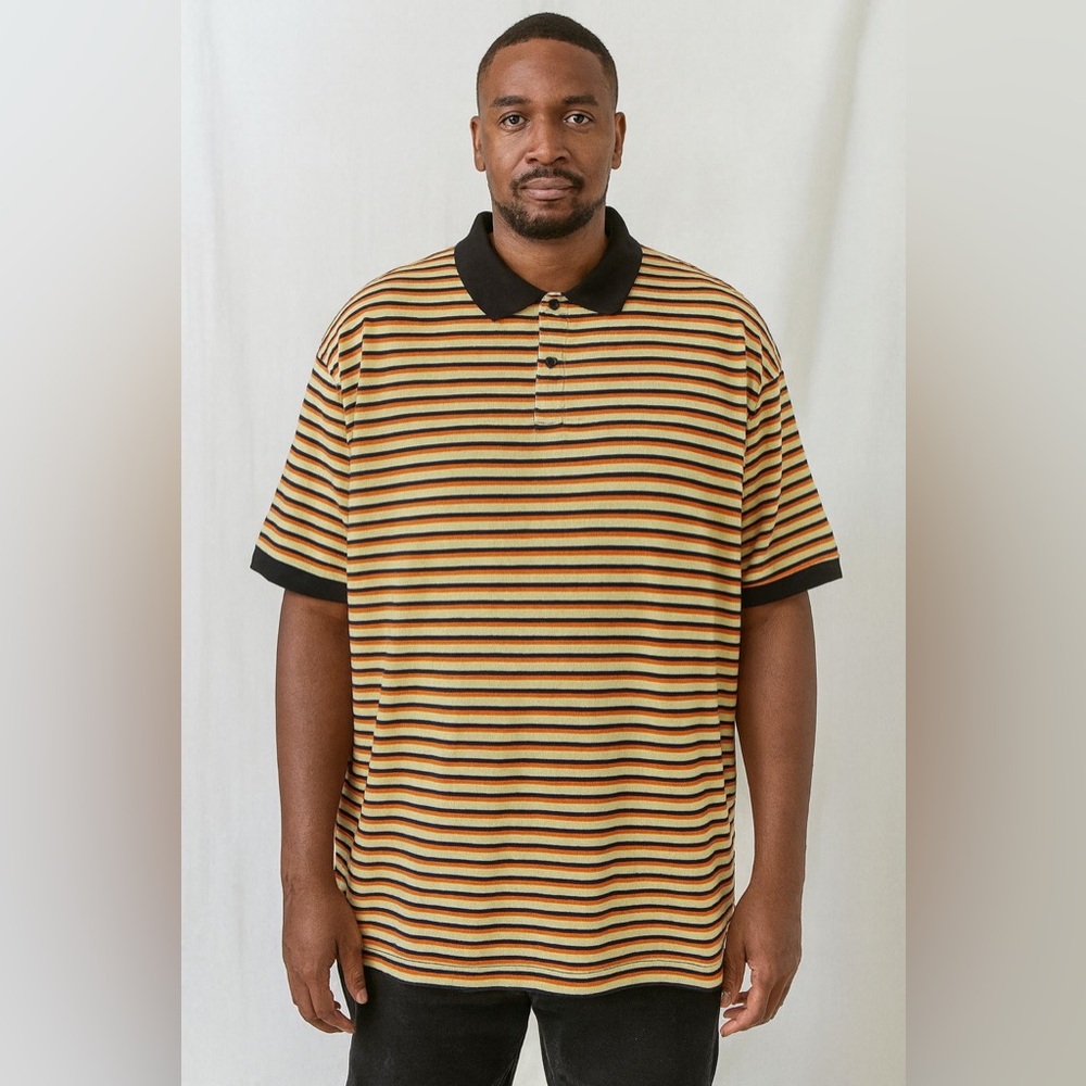 Original Use Striped Polo in Black and Tan